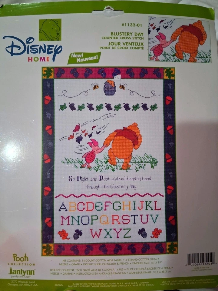 Disney Winnie The Pooh Blustery Day Counted Cross Stitch Kit 14"x19" Complete Se - Image 1 of 4