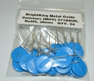 Varistores de óxido de metal BrightKing 24-PK (MOV) 271KD20, RoHS, 20 mm (24 piezas) NUEVO - Imagen 1 de 8