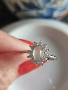 Genuine Icy White 1.5ct Jadeite Jade (Type A) 925 Silver Ring SIZE Adjustable - Picture 1 of 12