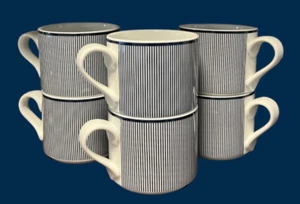 Set of 6 Dansk Ringsted Blue Bistro Flat Cups Navy & White Stripes Portugal Disc - Picture 1 of 8