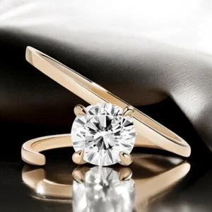 14K Yellow Gold 1.00 Ct Round Cut Certified IGI Lab Grown Wedding Diamond Ring - Picture 1 of 9