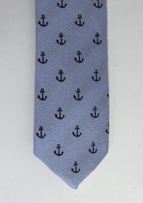 Crewcuts J Crew Boys Neck Tie Blue Anchors 2" wide Rayon Pollyester Blend 42 in - Image 1 of 4