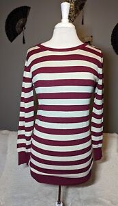 CHARLOTTE RUSSE Striped Long Sleeve TUNIC Sweater Size Large Burgundy Knit