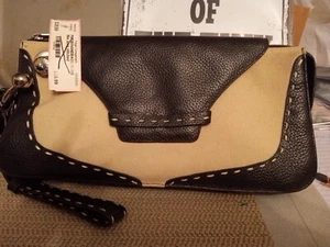 BCBG Maxazria Black/Ivory Leather& Canvas Convertible Handbag Shoulder Bag Purse - Picture 1 of 13