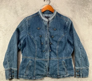 BACCINI Military Denim Jackets Womens Size 1X Blue Jean Denim Jacket Zip Up VTG - Picture 1 of 17