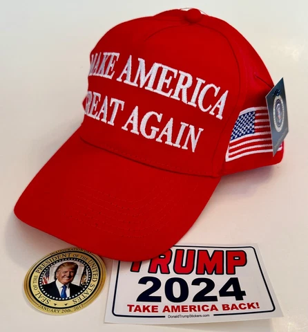President Donald Trump Hat..2024..Make America Great Again..MAGA..Red + 2 Decals Cover