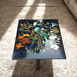 18"x24" Black Marble Console Table Top Inlay Floral Bird Design & Home Decors - Picture 1 of 9