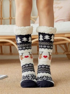 Womens Slipper Socks Non Slip Knitted Fluffy Thick Soft Warm Sherpa with Grips - Image 1 of 4