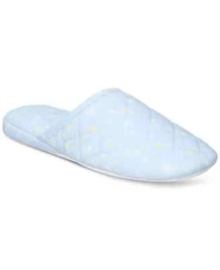 Charter Club Quilted Paisley Floral Print Slippers Women's L 9-10 Blue Slip On - Picture 1 of 6