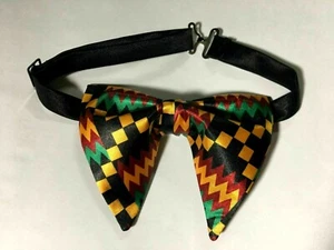 NEW Handmade Unisex Bow Tie Satin African Print Kente Vintage 70s Style Black - Picture 1 of 3