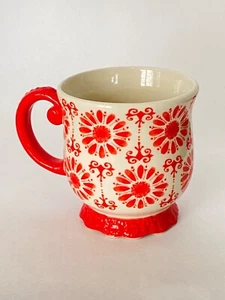 Large Pioneer Woman Floral Burst Red White Coffee Mug Tea Cup Stoneware 19 Oz - Picture 1 of 5