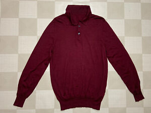Fioroni Men Burgundy Maroon Sweater Long Sleeve Cashmere Silk Polo Medium