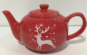 Christmas teapot the old pottery- red with reindeer ( See Description) - Picture 1 of 4