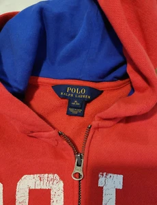 Ralph Lauren Polo Hoodie Zipper Youth Sz XL /18-20 Coral Red Blue Jacket Men S - Picture 1 of 7