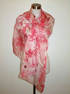 NWT AUTH ESCADA 100% SILK 25X76 TROPICAL FLOWERS PINK SCARF/SHAWL made in Italy - Image 1 of 4