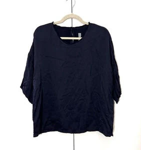 Raquel Allegra Satin Oversized T Shirt Women’s 2 Navy Blue Boxy Short Sleeve - Picture 1 of 6