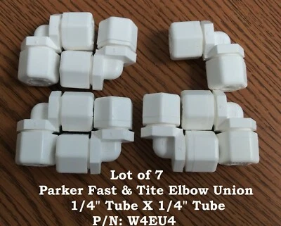 Lot of 7 Parker Fast & Tite Elbow Union 1/4" Tube x 1/4" Tube P/N: W4EU4 - Image 1 of 3