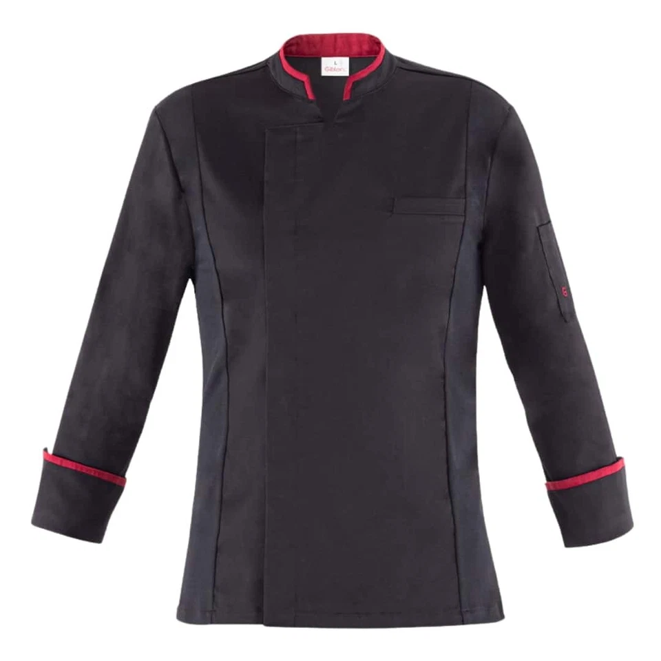 Giacca Cuoco Alec Nera e Bordeaux a Manica Lunga - Giblor's - Pizzaiolo - Immagine 1 di 1