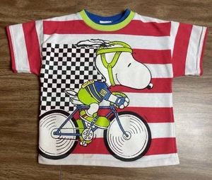 Vtg 80s Snoopy Kids All Over Print Size 4 Peanuts Cycling Striped - Picture 1 of 6