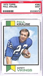 Tarjeta de fútbol americano 1973 Topps #380 Paul Krause Minnesota Vikings PSA 9 como nueva ID:45131 - Imagen 1 de 2