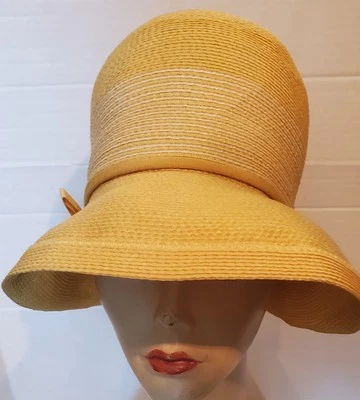 Vintage 60s Mr. John Sophisticate Yellow Woven Straw Cloche Style Hat - Image 1 of 4
