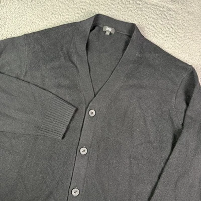 Uniqlo Cárdigan Suéter Para Hombres XL Negro 100% Lana Botón Cuello en V Acogedor Preppy Foto 1 de 4