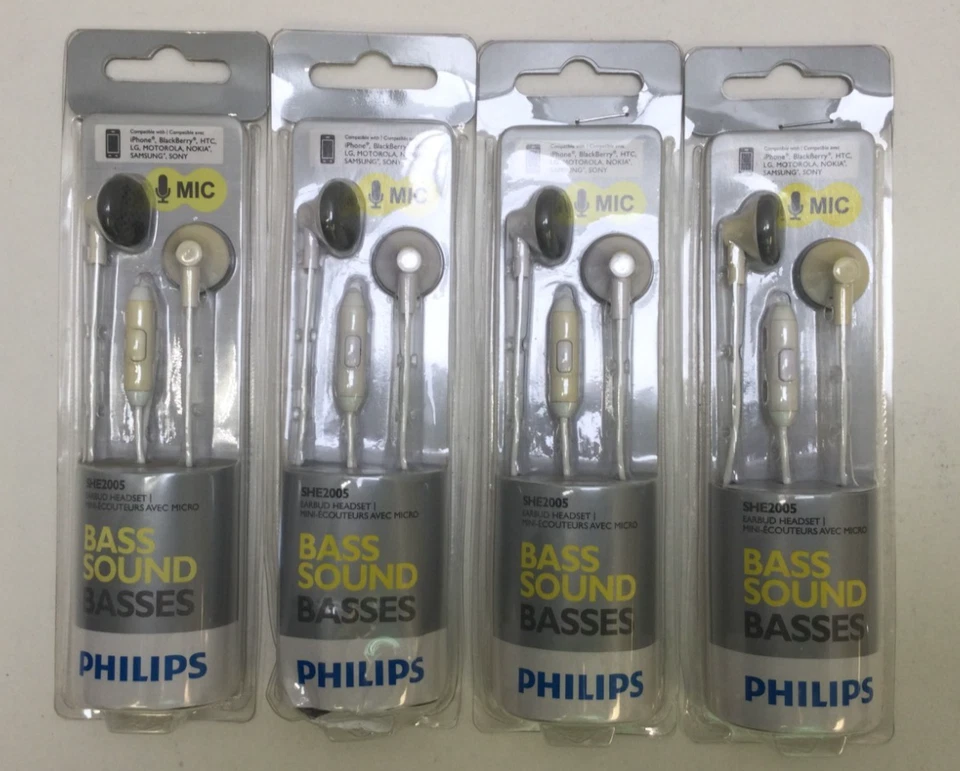 Phillips Bass Sound Basses Earbuds w/Mic, SHE2005, White (4PK) - Image 1 of 1