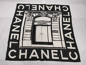 CC Logo CHANEL Main Store motif black white Silk Scarf 33” x 33” W/box - Picture 1 of 8