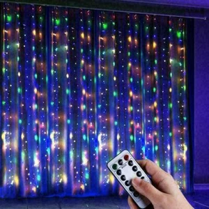 300LED Curtain Icicle Lights Wedding Party LED Fairy Christmas Decor Remote Xmas - Picture 1 of 17