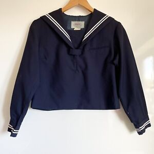 Vintage Japońska kurtka mundurowa Seifuku Szkoła Granatowa Biała Wykończenie Koszula marynarska S M