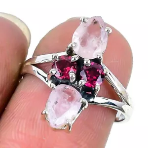 Morganite Faceted Gemstone 925 Solid Silver Statement Anniversary Ring Size 8 - Picture 1 of 7