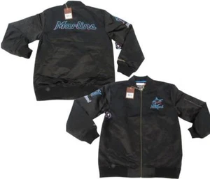 New Miami Marlins Men Mitchell & Ness Light Weight Satin Bomber Jacket Coat $150 - Picture 1 of 10