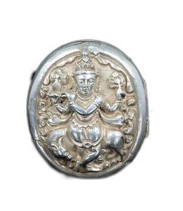 Rare Antique Silver Beautiful Repousse Hindu God Krishna Box/Locket. G10-68 - Picture 1 of 12