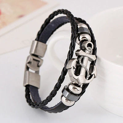 KEOSS Bracciale Braccialetto da Uomo con Ancora in eco pelle Cuoio Nautica Marinaio