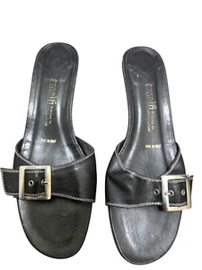 Amalfi Black Leather Slip-On Heeled Sandals Buckle Detail Made In Italy Size 9B - Bild 1 von 10