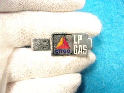 VERY NICE OLDER VTG MEN'S SILVER TONED COLORED ENAMEL TIE CLIP:  "CITGO LP GAS" - Image 1 of 4