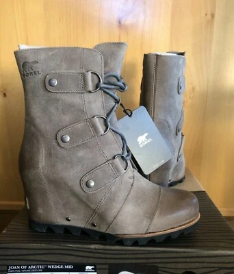 Sorel JOAN Of ARTIC BOTAS CUÑA NEGRAS 8 NIEBLA OSCURA Impermeables Tobillo NUEVAS EN CAJA Foto 1 de 4