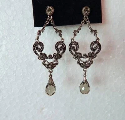 Pendientes araña de marcasita y cristal nuevos sin etiquetas poste trasero Foto 1 de 4