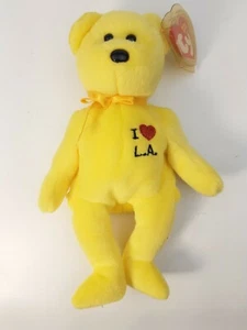 TY Beanie Baby L.A. I Love LA Los Angeles 4-4-2004 Gelber Bär Plüschtier - Bild 1 von 4