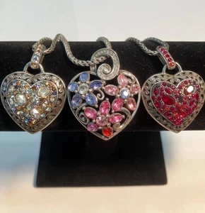 3 Brighton - Large Heart Shaped, Sparkling Pendants with 8" Adjustable Chains - Picture 1 of 14