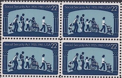 1935-1985 SOCIAL SECURITY ACT MNH Block 4 22¢ STAMPS 2153 Unemployment Insurance - Image 1 of 3