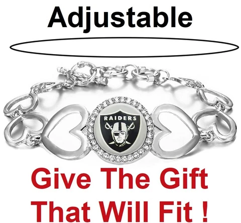 Las Vegas Raiders Womens Silver Heart Link Adjust. Bracelet w Gift Pkg D27 Cover
