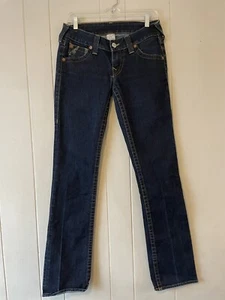 True Religion Vintage Womens Painted Horseshoe Jeans Dark Wash Tag Size 28 Retro - Picture 1 of 14