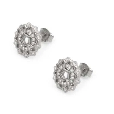 Orecchini Bottoncino Traforato Tondo in Argento 925 con Zirconi Bianchi - Immagine 1 di 4