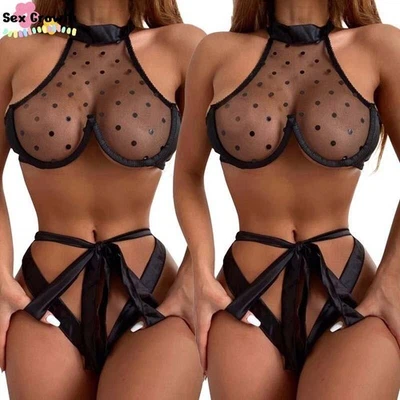 Sexy 2Pcs Set Women's Lingerie Bra Babydoll Underwear Thong Nightwear Sleepwear - Image 1 of 4