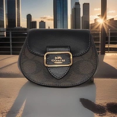 Estuche para tarjetas COACH Morgan con cadena en lona exclusiva marrón/negro CK439 ~ NUEVO CON ETIQUETAS Foto 1 de 4