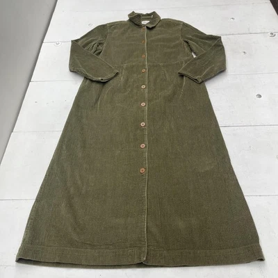 Nordstrom Corduroy Dress Womens Petite Medium Green Button Front Maxi Collared - Image 1 of 4