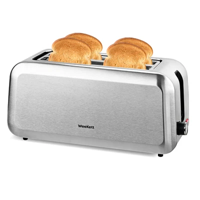 WeeKett Long Slot 4 Slice Toaster, Extra Wide, 1250-1450 Watt – Stainless Steel - Image 1 of 4