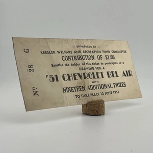 Vtg 1951 Raffle Ticket For Chevrolet Bel Air June 12, 1951 - Picture 1 of 4