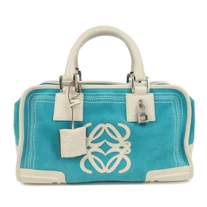 Authentic LOEWE Anagram Suede Leather Amasona 28 Hand Bag Blue White Used F/S - Picture 1 of 24